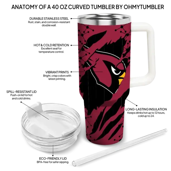 custom arizona cardinals claw cut red black curved tumbler new arrival.webp