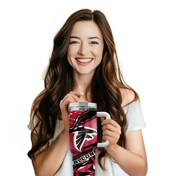 custom atlanta falcons abstract paths red curved tumbler premium grade.webp