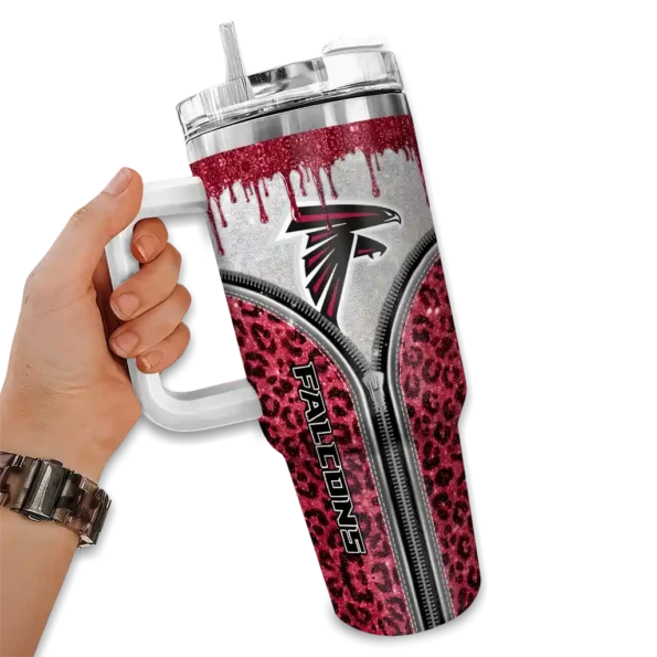 custom atlanta falcons leopard zipper red curved tumbler fashion forward.webp