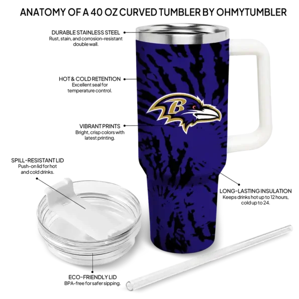 custom baltimore ravens burst swirl purple curved tumbler new arrival.webp