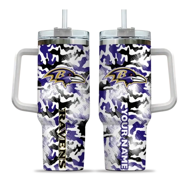 custom baltimore ravens camo mashup purple white curved tumbler best selling.webp