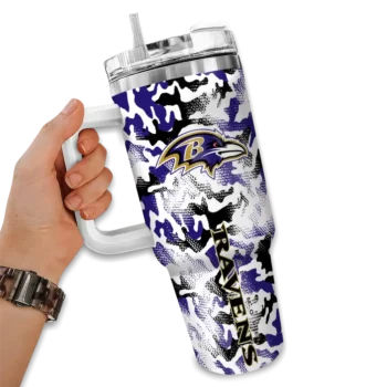 custom baltimore ravens camo mashup purple white curved tumbler fashion forward.webp