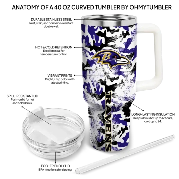 custom baltimore ravens camo mashup purple white curved tumbler new arrival.webp
