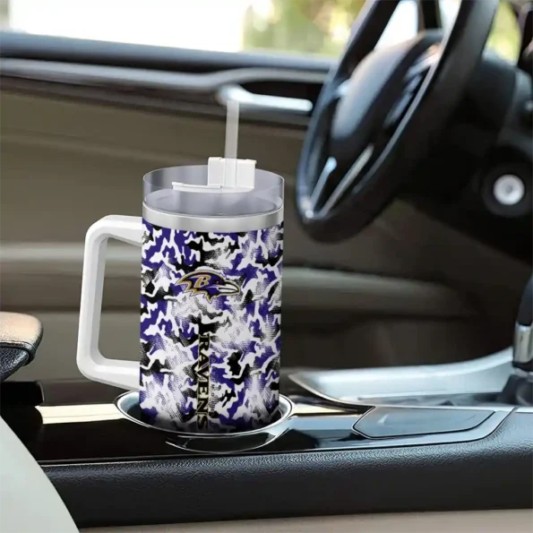 custom baltimore ravens camo mashup purple white curved tumbler trendy.webp