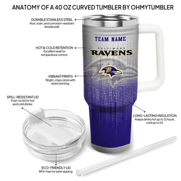 custom baltimore ravens gradient dots purple curved tumbler new arrival.webp