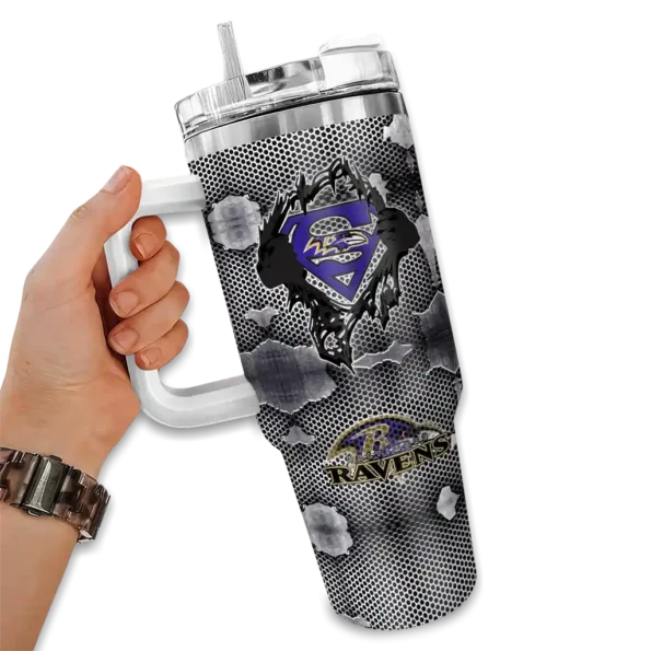 custom baltimore ravens superman shield purple gray curved tumbler fashion forward.webp