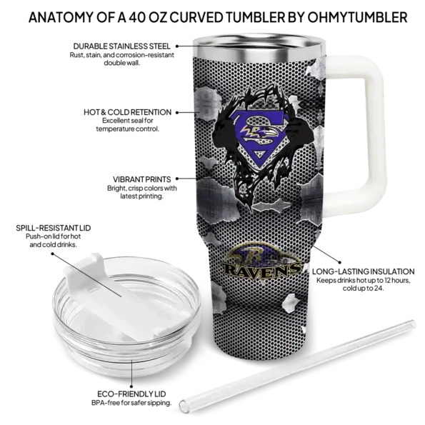 custom baltimore ravens superman shield purple gray curved tumbler new arrival.webp