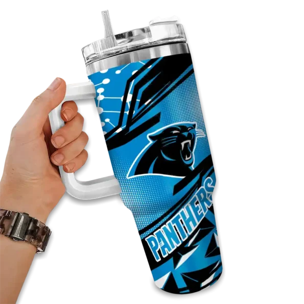 custom carolina panthers abstract paths blue curved tumbler fashion forward.webp