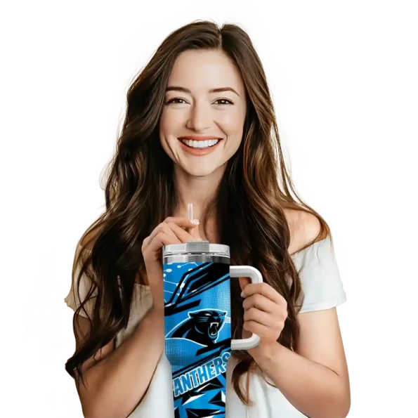 custom carolina panthers abstract paths blue curved tumbler premium grade.webp