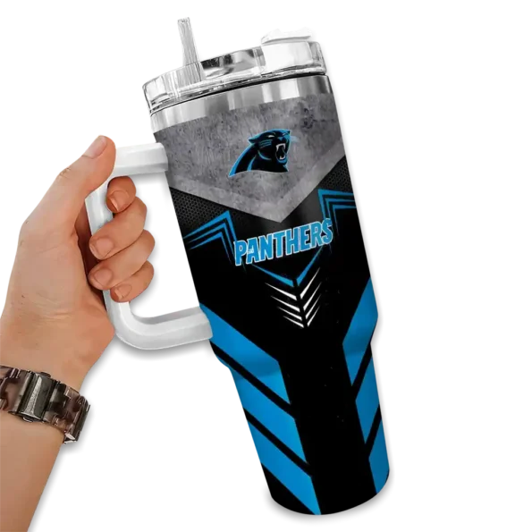 custom carolina panthers arrow armor blue black curved tumbler fashion forward.webp