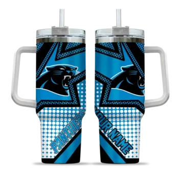 custom carolina panthers arrow burst blue curved tumbler best selling.webp
