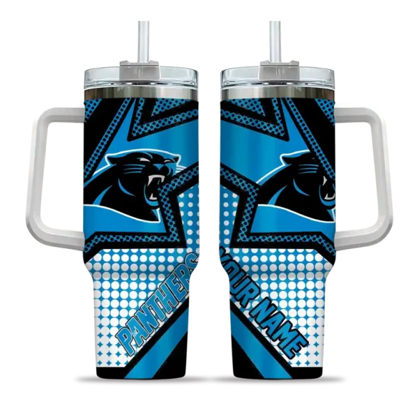 custom carolina panthers arrow burst blue curved tumbler best selling.webp