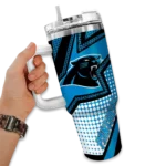 custom carolina panthers arrow burst blue curved tumbler best selling.webp
