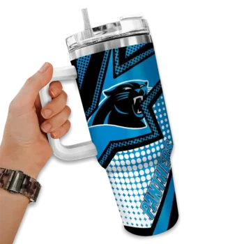custom carolina panthers arrow burst blue curved tumbler fashion forward.webp