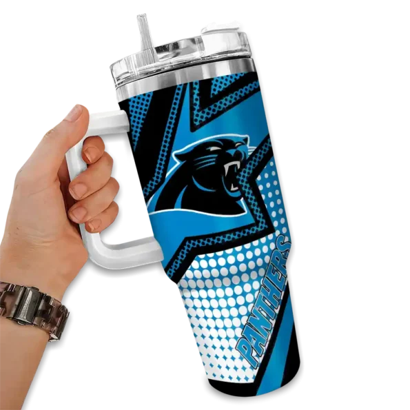 custom carolina panthers arrow burst blue curved tumbler fashion forward.webp