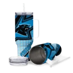 custom carolina panthers arrow burst blue curved tumbler best selling.webp
