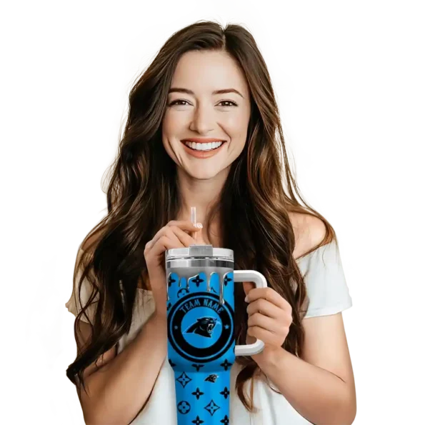 custom carolina panthers bullseye drips blue curved tumbler premium grade.webp