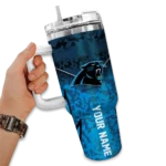 custom carolina panthers chevron stripe blue curved tumbler best selling.webp