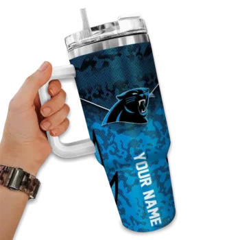 custom carolina panthers chevron stripe blue curved tumbler fashion forward.webp