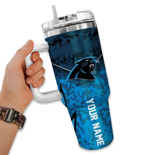 custom carolina panthers chevron stripe blue curved tumbler fashion forward.webp