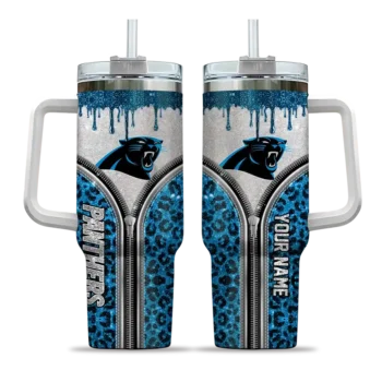 custom carolina panthers leopard zipper blue curved tumbler best selling.webp