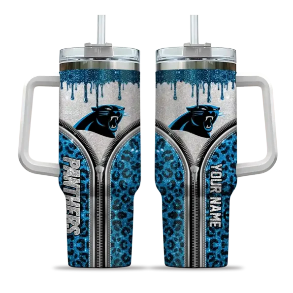 custom carolina panthers leopard zipper blue curved tumbler best selling.webp