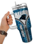 custom carolina panthers leopard zipper blue curved tumbler best selling.webp