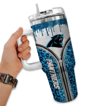 custom carolina panthers leopard zipper blue curved tumbler fashion forward.webp