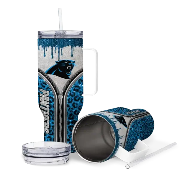 custom carolina panthers leopard zipper blue curved tumbler high quality.webp