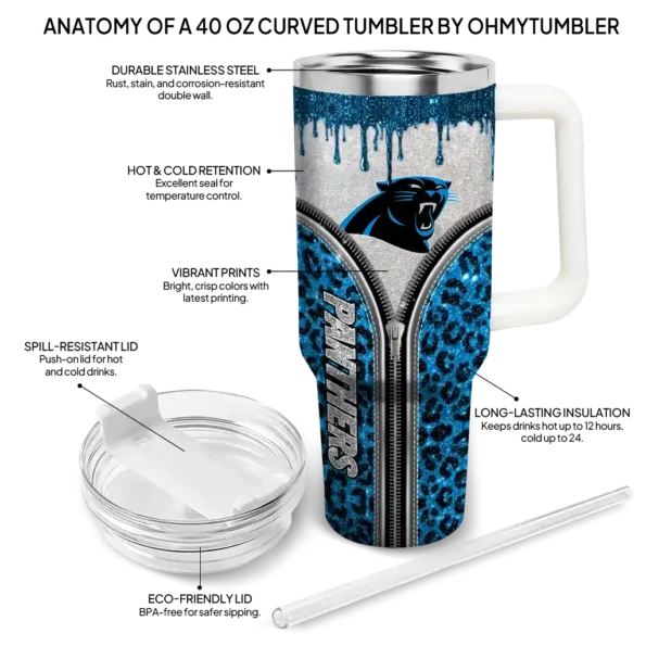 custom carolina panthers leopard zipper blue curved tumbler new arrival.webp
