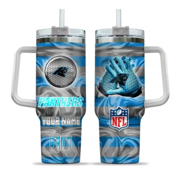 custom carolina panthers marbled stripes blue curved tumbler best selling.webp