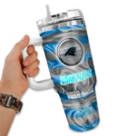 custom carolina panthers marbled stripes blue curved tumbler best selling.webp