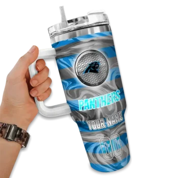 custom carolina panthers marbled stripes blue curved tumbler fashion forward.webp