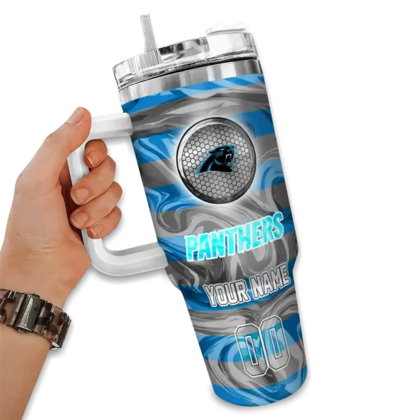 custom carolina panthers marbled stripes blue curved tumbler fashion forward.webp
