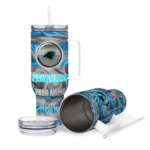 custom carolina panthers marbled stripes blue curved tumbler high quality.webp