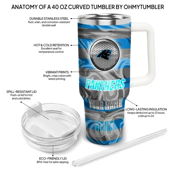 custom carolina panthers marbled stripes blue curved tumbler new arrival.webp