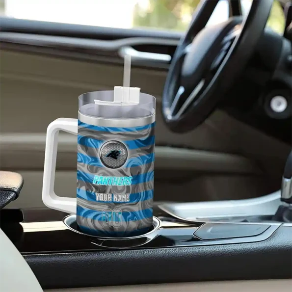 custom carolina panthers marbled stripes blue curved tumbler trendy.webp