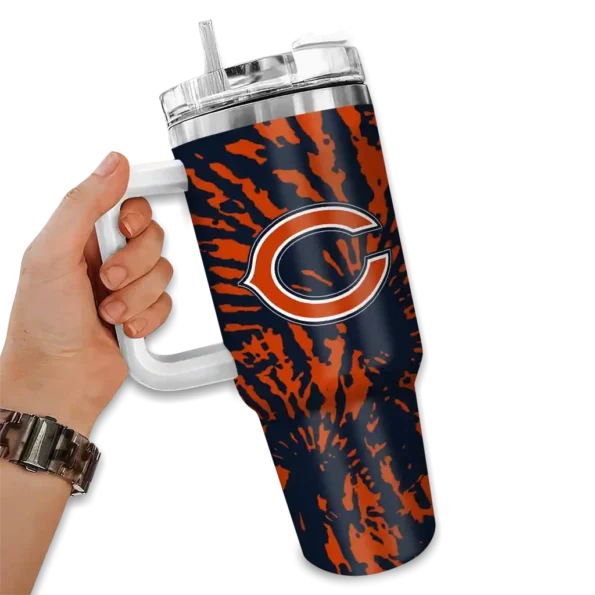 custom chicago bears burst swirl blue curved tumbler fashion forward.webp