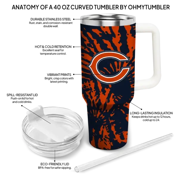 custom chicago bears burst swirl blue curved tumbler new arrival.webp