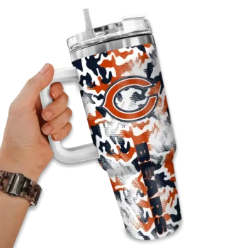 custom chicago bears camo mashup blue white curved tumbler fashion forward.webp