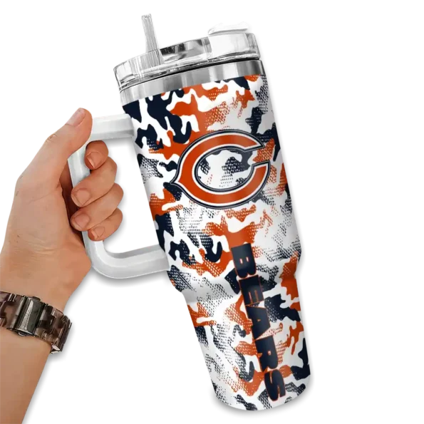 custom chicago bears camo mashup blue white curved tumbler fashion forward.webp