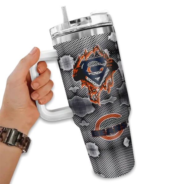 custom chicago bears superman shield blue gray curved tumbler fashion forward.webp