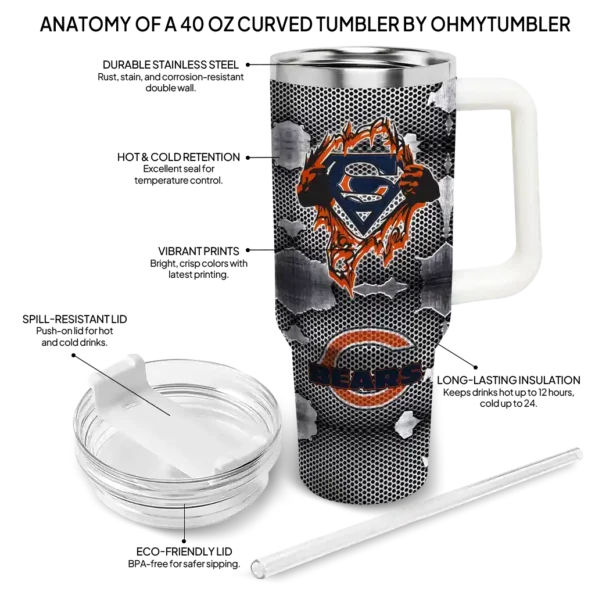 custom chicago bears superman shield blue gray curved tumbler new arrival.webp