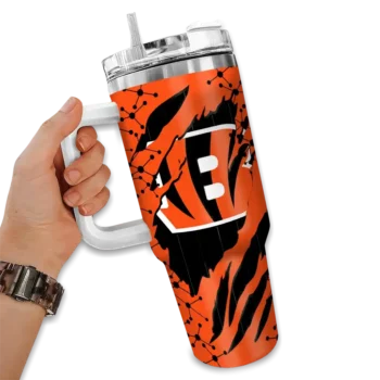 custom cincinnati bengals claw cut orange black curved tumbler fashion forward.webp