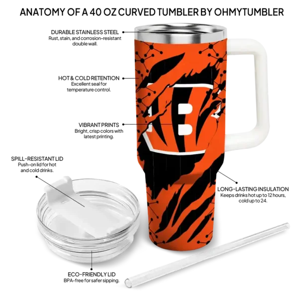 custom cincinnati bengals claw cut orange black curved tumbler new arrival.webp