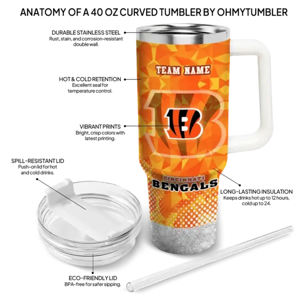 custom cincinnati bengals geometric prism orange curved tumbler new arrival.webp