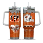 custom cincinnati bengals heart helmet motif orange curved tumbler best selling.webp