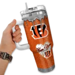 custom cincinnati bengals heart helmet motif orange curved tumbler best selling.webp