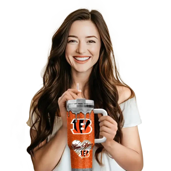 custom cincinnati bengals heart helmet motif orange curved tumbler premium grade.webp
