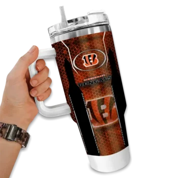 custom cincinnati bengals hexagon armor orange curved tumbler fashion forward.webp
